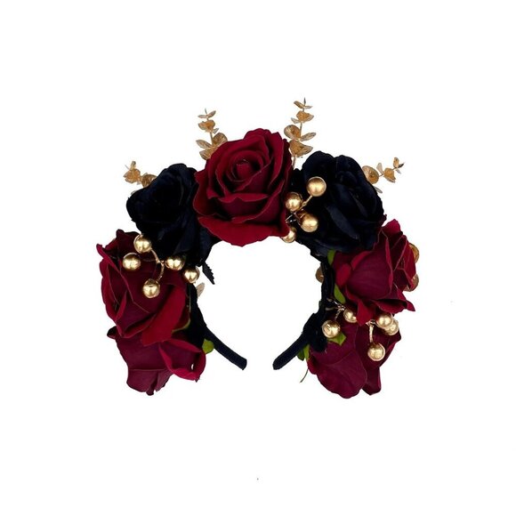 Burgundy Rose Flower Crown Floral Headband Wedding Festival Costume Accessory main image 6